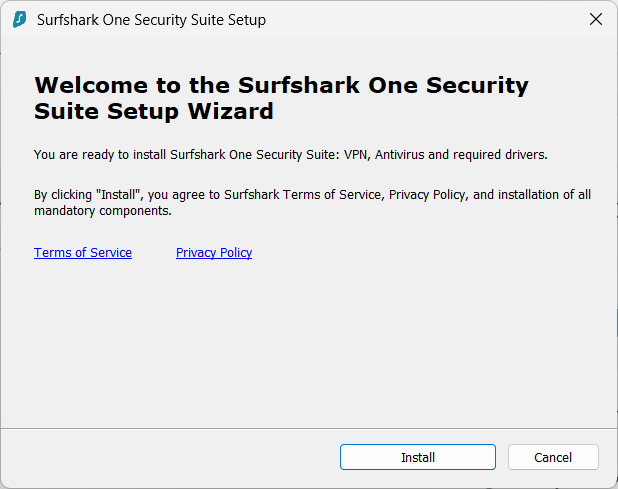 SurfsharkのWindowsインストール画面